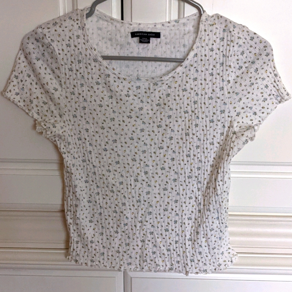 Floral Ribbed Baby T with Ruffle Edges